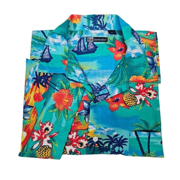 Blue Generation Colorful Tropical Button Front Hawaiian Shirt Size XL Men's F71 - Picture 1 of 11